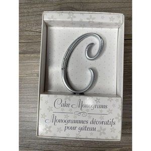 Wedding Small C Silver Finish Monogram Initial Rhinestones Cake Topper